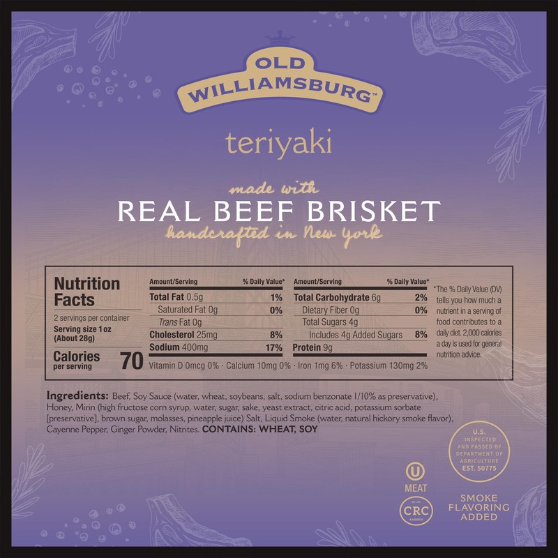 Old Williamsburg Teriyaki Beef Jerky, 2oz (3 pack) | Real