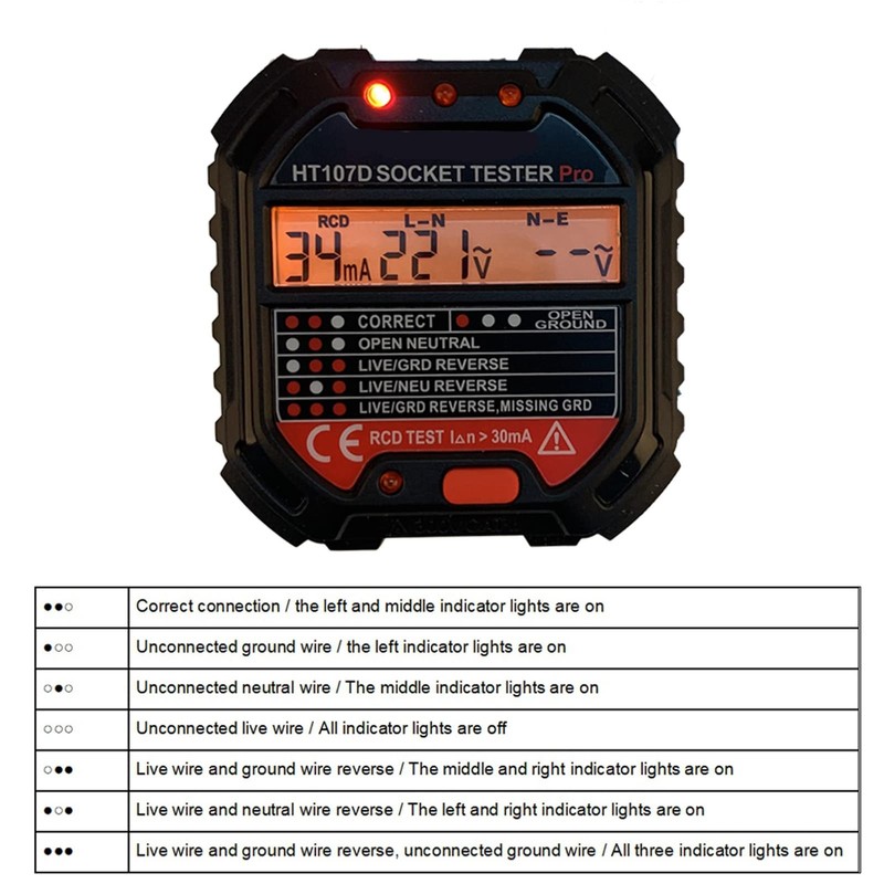 LiebeWH HT107D LCD Digital Display Socket Tester Quick Detection Electrical