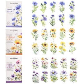 Kinretixia 60-Piece Watercolour Flower Sticker Set, Waterproof, Transparent, Botanical Flowers Journaling Stickers for Scrapbook, Junk Journal Accessories, Bullet Journals