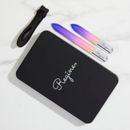 Regine Ultra Wide Nail Clipper and Glass Nano Laser Etched Mani/Pedi Set Yellow/Indigo