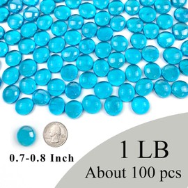 FANTIAN 1 lb Blue Flat Glass Marbles for Vase, 100 Pcs Glass Pebbles Beads, Decorative Glass Gems for Vase Bowl Fish Tank Birdbath Floral Crafts Centerpieces and Fire Pit