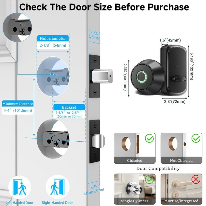 Fingerprint Keyless Entry Door Lock,Smart Deadbolt Locks with App Countrol,Biometric