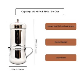 KERAM Coffee filter indian style 200 ml(6.8 Oz) 2-3 cup with kettle-south indian filters/drip/dripper coffee bar accessories for camping/outdoor traditional madras/french press-pour over alternative