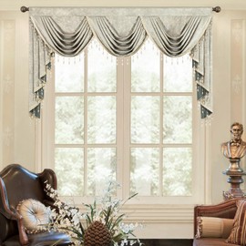 VOGOL European Style Velvet Valances, Elegant Textured Printed Waterfall Valance with 3 Swag, Luxury Light Filtering Drapes for Home Office Dorm Room, 79 Inches Wide, 1 Panel