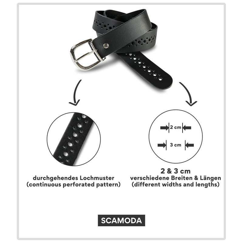 Scamoda women's belt made of genuine leather with hole pattern,