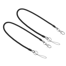 [PATIKIL] 16" Retractor Bull Coil Spring Key Chain Key Ring Lobster Clasps 2pcs Plastic Spiral Stretch Cord Strap Snap Hook for Key ID Pasta Tag Black