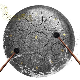 Rain Drum for Outside,8 Inches 11 Notes Rain Drum for Garden Instrument, Drum Rain Chime Waterproof, Chakra Rain Drum Outdoor，with Drum Bag, Music Book, Drum Mallets (Silver)