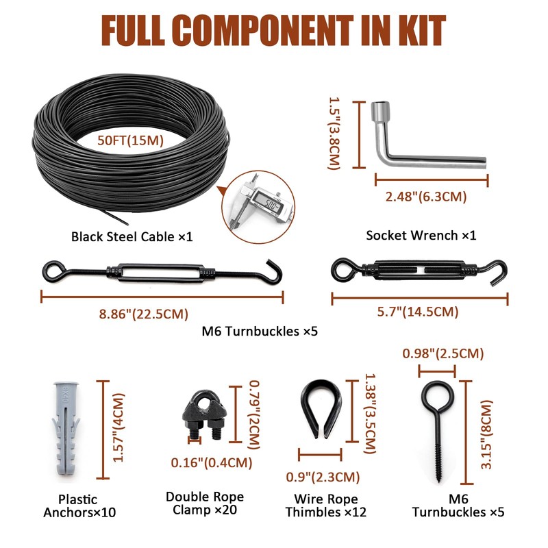 hannger String Light Hanging Kit Outdoor, Full Black Globe String