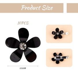 Mezrkuwr Pack of 10 Black Mini Flowers Hair Clips with Rhinestones, Cute Hair Clips, Flower Hair Pins, Decorative Hair Clips, Wedding Hair Clips, Flower Hair Accessories