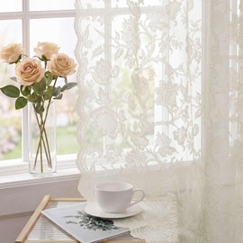 H.VERSAILTEX Lace Curtains for Living Room 84 Inches Long Rod Pocket, Light Filtering French Country Farmhouse Vintage Window Treatments Privacy Semi Sheer Drapes for Bedroom, 52" W x 84" L, Ivory