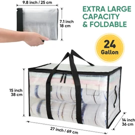 BALEINE 4-Pack Oversized Moving Bags with Reinforced Handles, Heavy-Duty Storage Tote for Clothes, Moving Supplies (Clear, 4-Pack)