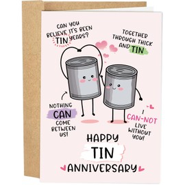 Naixiwen Funny 10 Years Anniversary Card, Cute Tin Pun 10th Anniversary Card for Husband Wife, Hilarious Ten Years Anniversary Card for Him Her, Happy Tin Wedding Anniversary Card