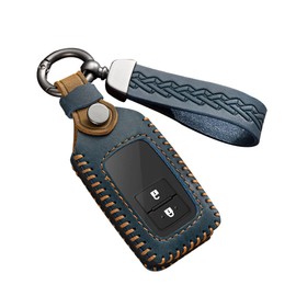 ontto Leather Car Key fob Cover fit for Toyota Auris Camry RAV4 Avalon Yaris Verso Land Cruiser 2012-2018 2/3/4 Buttons Keychain Keyring Accessories Key Bag Key Holder Key Shell Protector Blue
