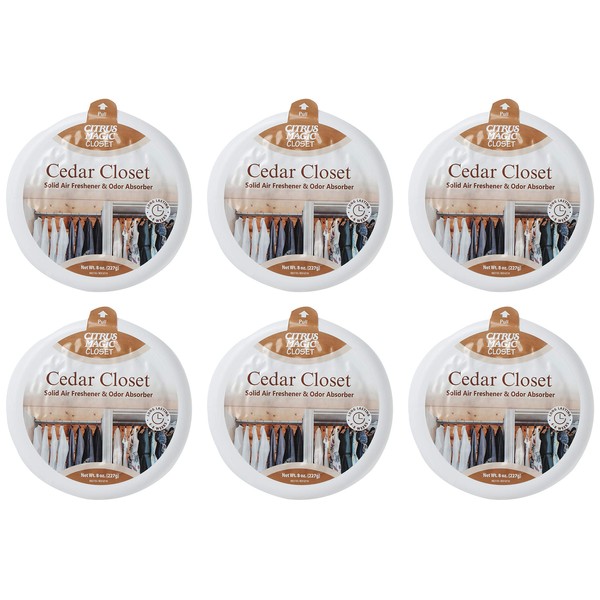 Citrus Magic For Closets Odor Absorbing Solid Air Freshener, Cedar, 8-Ounce, Pack of 6 - CASE
