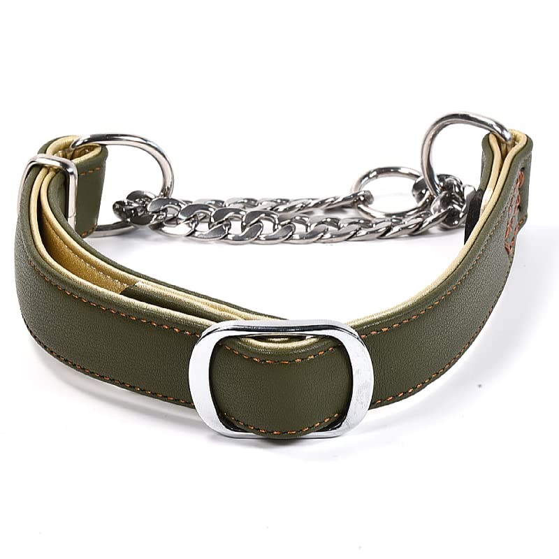 beanspet Dog Half Chalk Double-Layer Leather Collar, Dog Collar, Leather,