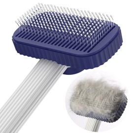 Garstor Dog Brush, Cat Brush for Shedding, Dog Cat Long Short Haired, Self Cleaning Hair Brush, Stainless Steel, Dark Blue