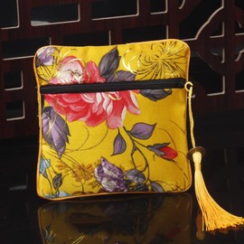 SYSUII Pack of 10 Silk Jewellery Bags, Silk Purse in Chinese Style Silk Embroidery Jewellery Bag with Zip Tassel Gift Bags for Coins Jewellery Storage 11 x 11 cm