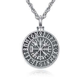 KINGWHYTE Viking Ash Necklace 925 Sterling Silver Vegvisir Viking Amulet Jewellery Cremation Keepsake Gifts for Men Women, Sterling Silver