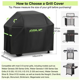 Ezilif Barbecue covers,145 x 60 x120cm BBQ Covers Waterproof 420D Oxford Heavy Duty Large with Windproof Buckle and Reflective Handle, UV Tear-Resistant Gas BBQ Cover for Weber, Char Broil, Nexgrill