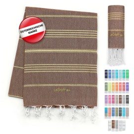 LeStoff Hammam Towel - 100% Organic Cotton, 95 x 180 cm, Prewashed, Absorbent, Quick Drying, Lightweight, Chic, Glitter, Bath Towel Women, Beach Towel Women, Bath Towel Large (Brown - Gold)