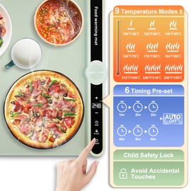 Yoobao Warming Mat for Food - Roll Up Silicone Food Warming Mat, 9-Temp Modes(104℉-248℉), 1-6H Timer Auto Shut-Off, Full Surface Rapid Heating Electric Warming Trays for Buffets Party Home (Green)