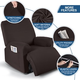 TAOCOCO Recliner Chair Covers Stretch Polyester Fabric 3-Piece for Large Recliners, Soft, Breathable and Skin-Friendly Furniture Protector - Fits Most Recliner Sizes (Coffee)