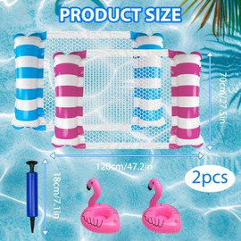 2 Stück 4 in 1 Wasserhängematte,Luftmatratze Pool mit 1 Aufblasbares Getränkehalter und Luftpumpe,Hautfreundlich,Luftdicht,Poolhängematten mit Netz für Erwachsene und Kinder,Pool Zubehör