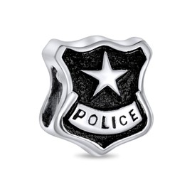 Serve Protect Officer Badge Police Shield Bead Charm For Women .925 Sterling Silver Fits European Bracelet