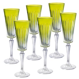 Barski Colored Champagne Flute Glasses - Green Toasting Champagne Flute Glass - Wedding or Anniversary Flutes - Set of 6 - Gift Ready Colored Glasses - Green - 7 oz Made in Europe