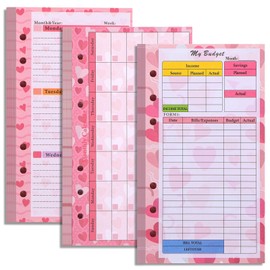 Toplive 3 Pack A6 Planner Refill Paper & Budget Sheets, Monthly Weekly Planner Losse Leaf Inserts 6 Hole Expense Tracker or A6 Planner Binder Cover Budget Bill Saving Organizer, Pink 3 Pack
