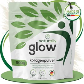 naturally naturally glow Kollagen Pulver - [500g] enth?lt Kollagen Peptide Typ I, II und III, Premium Collagen Pulver Hydrolysat, sehr gut l?sliches Kollagenpulver, hochdosiert, laborgeprft