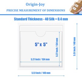 Origin-Joy 50 PCS Self-Adhesive Index Label Pockets, Clear Plastic Peel & Stick Card Holders with Top Open for Loading (5 x 5 inch)