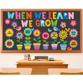 Jacyan 82Pcs Spring Flower Growth Mindset Bulletin Board Set Classroom Decorations When We Learn We Grow Floral Cutouts Positive Sayings Colorful Flower Cutouts for Kids School Home Offices Supplies