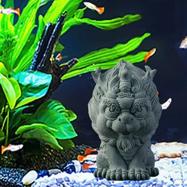 livelyfish Fish Tank Fu Foo Dog Statue Asian Oriental Aquarium Statues Decor Good Lucky Sandstone Qi Lin Figurines for Garden Fish Tank Bonsai Decoration, S