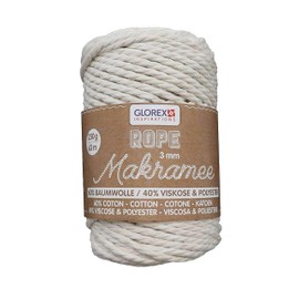 GLOREX 5 1007 01 - Macrame Rope 3 mm, Super Soft Textile Yarn 60% Cotton / 40% Viscose, for Crocheting, Knitting, Knotting and Textile Design, 250 g, Approx. 63 m, Twisted Cream