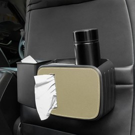 IYTYIR 3 In 1 Detachable Car Seat Back Storage Bag Trash Bin Tissue Box Cup Holder Multifunctional Organizer Bag Garbage Can PU Leather Auto Interior Accessories (Cream)