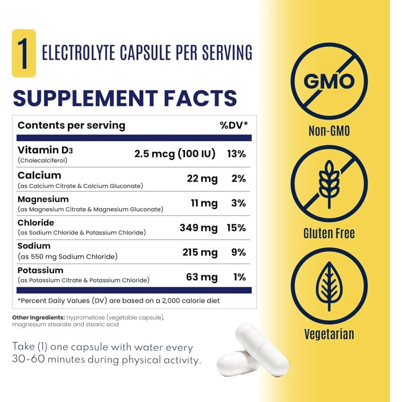 SaltStick Electrolyte Capsules with Vitamin D | 100 Count Electrolyte