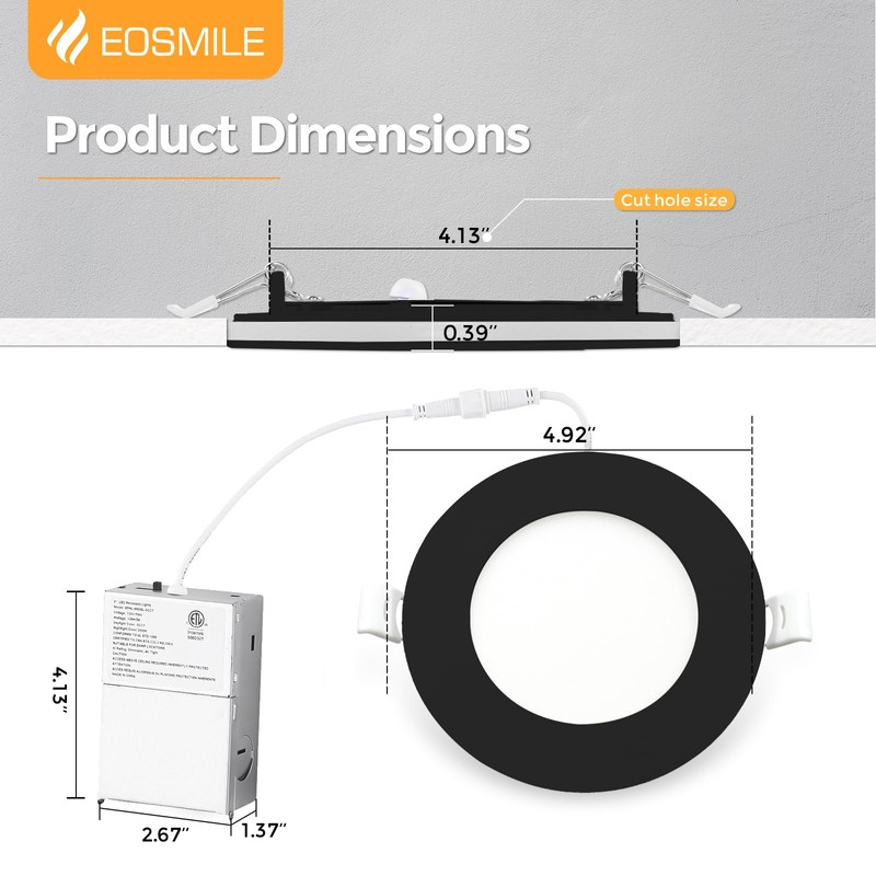EOSMILE 12 Pack, Black Recessed Lighting with 4 Inch Night