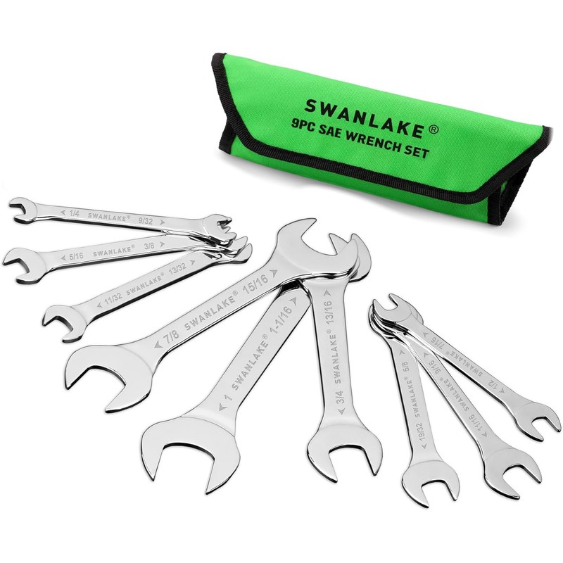 SWANLAKE 9-piece Super-Thin Open End Wrench Set, SAE 1/4", 9/32",