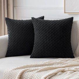MIULEE Corduroy Cushion Covers Decorative Soft Throw Pillow Cover Square Pillowcase for Sofa Livingroom Chair Bedroom with Invisible Zipper 20x20 Inch 50x50 cm Pack of 2 Black