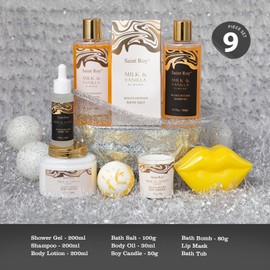 Mother's Day Gift Bath and Body Almond Milk Vanilla Spa Gifts for Women, Bath Gift Set with Shower Gel, Scent Lotion, Bath Bomb Spa Gift Basket, Bath and Body Care Set Birthday Holiday Home Spa Gifts