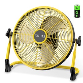 ZHULI 10" Portable Battery Operated Floor Fan, Rechargeable Cordless Camping Fan, Hi-Velocity Brushless Motor, Metal blade, USB Phone Charge, 8~60H Runtime, Quiet, Wireless, For Outdoor Home Workshop