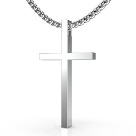 FUTPLOR Stainless Steel Cross Necklace, Silver/Black/Gold Cross Pendant Necklaces for Men Women Religious Cross Jewelry Christian Faith Gifts for Prayer Simple Style Jewelry Gift 24 Inches Box Chain (Medium, Silver Cross)