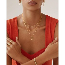 Picuzzy Layered Gold Choker Necklaces for Women, Stackable Stacked Stacking Layering Dainty 14K Gold Plated Necklace Beach Circle Paperclip Cute Pendant Chain Necklaces Trendy Jewelry Set for Women