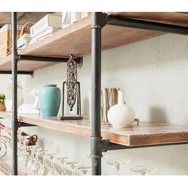 BIXIRAO Industrial Wall Mounted Iron Floating Pipe Wood Shelves/Shelving/Racks/Storage/Bookcases/Brackets, DIY Open Bookshelves/Shelving for Kitchen/Office, Retro Black, Brown