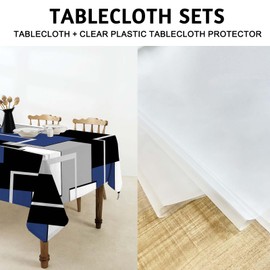 MCALK Navy Blue Rectangle Tablecloth and Frosted White Plastic Tablecloth Protector, Stain and Wrinkle Resistant Washable Polyester Modern Geometric Table Cloth (60" x 84")