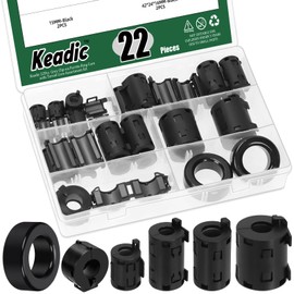 Keadic 22Pcs Clip-on Ferrite Ring Core RFI EMI Noise Suppressor Cable Clip Set, Anti-Interference Filter Cable Clip for 7mm 9mm 11mm 13mm Inner Diameter Telephones Speakers Radio Audio(Black)