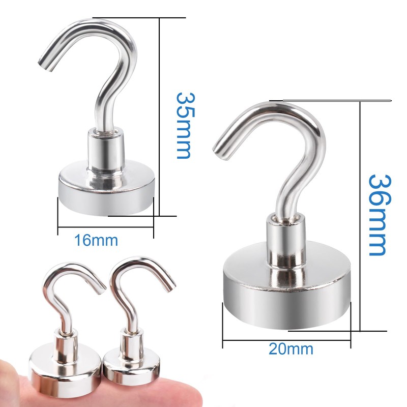 Aenienoe Magnetic Hooks Heavy Duty 16mm 10PCS+20mm 10PCS Strong Magnet