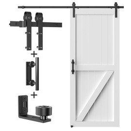 FLYVLIEG 6FT Heavy Duty Sliding Barn Door Hardware Kit（1x Floor Guide&1x Pull Handle Set &6FT Track Kit for 34"~36" Wide Single Door）,Smoothly Quietly,Easy Install (No Door)