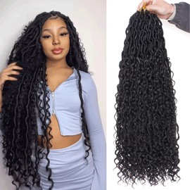 Xtrend 30Inch 8packs Bohemian Faux Locs Crochet Hair Pre-Looped Messy River Bohemian Locs Hair Wavy Crochet Braids With Curly Hair In Middle And Ends 12Strands/pack T30#…